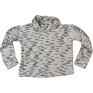Loft Chunky Knit Oversized Cowl Neck Short White Black Gold Thread Sweater Small